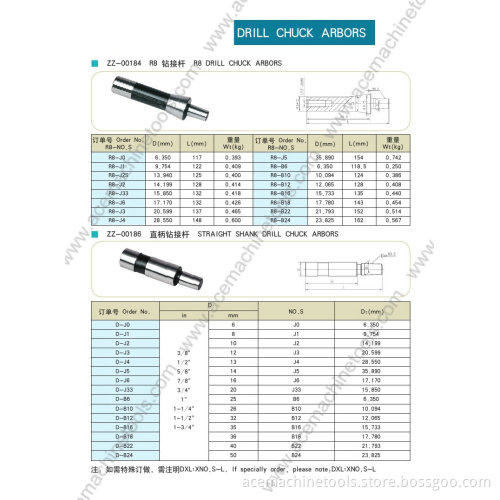 Drill Chuck Arbors R8 Drill Chuck Arbors / Straight Shank Drill Chuck Arbors